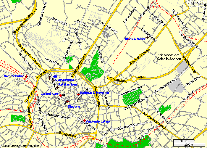 Salsa in Aachen: Stadtplan (anklicken zum zoomen / verschieben - click to zoom in/out - Copyright � mapblast.com)